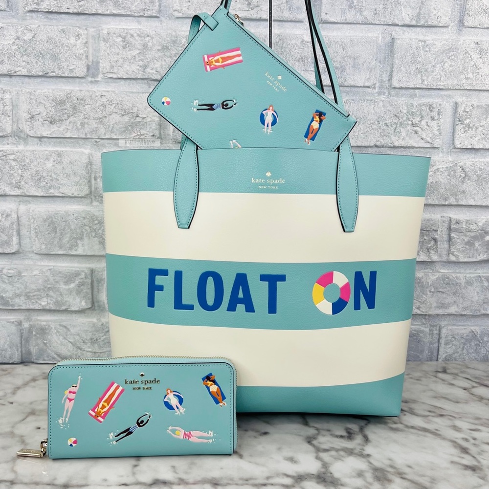 Kate Spade Pool Float Reversible Tote & Large Continental Wallet